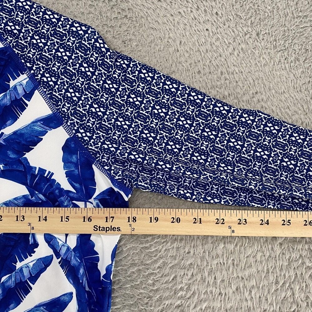 Cabana Life Rash Guard Swim‎ Shirt Womens Medium Blue Leaf Long Sleeve Tropical - Picture 6 of 13